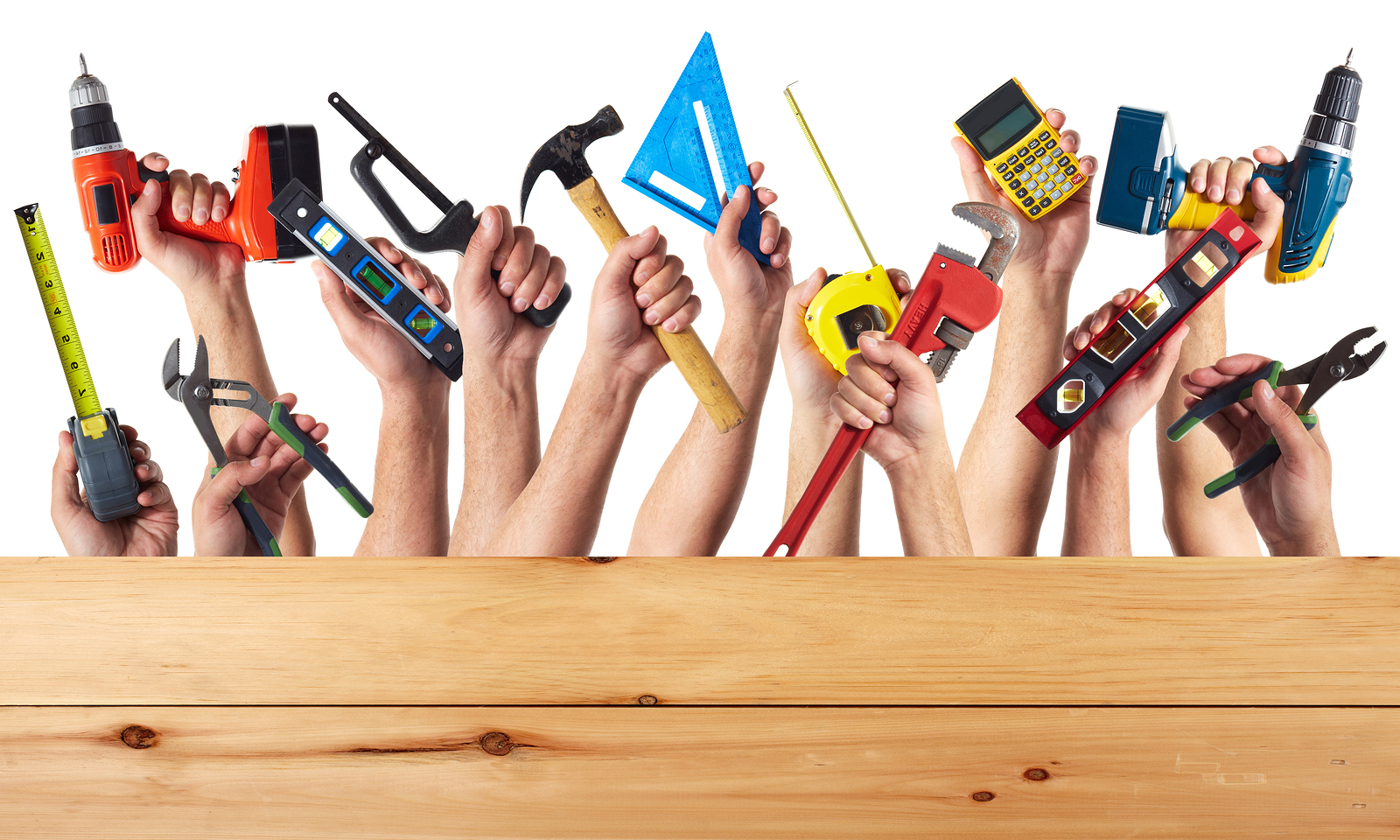 DIY tools set collage. Isolated on white background.